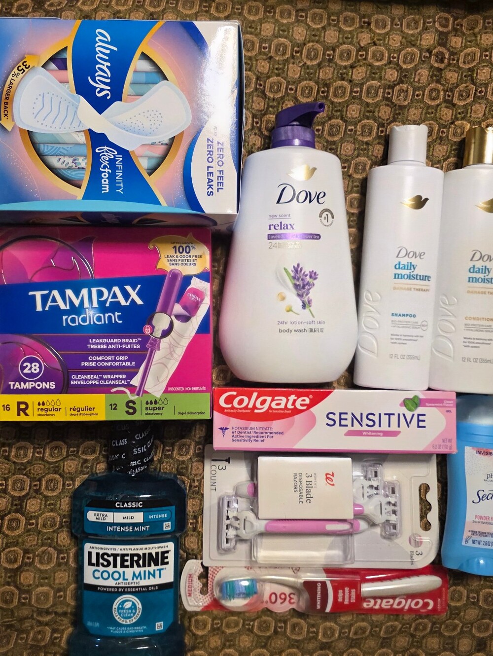 Dove, Listerine, Colgate, Feminine, Tampax, Always Selfcare / Dorm Bundle.